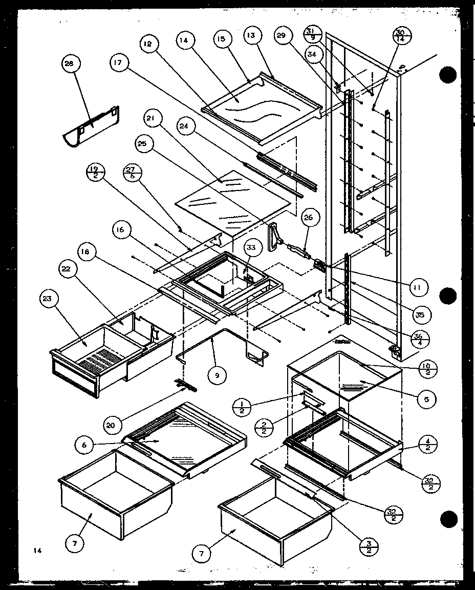 Refrigerator shelving and drawers (sz25m2w/p1154903ww) (sz25m2l/p1154903wl) (sz25mp2w/p1154904ww) (sz25mp2l/p1154904wl)