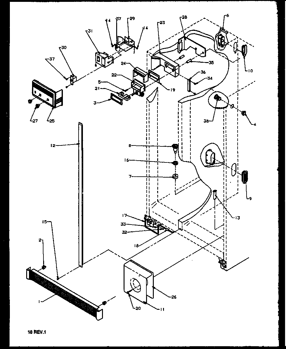 Refrigerator/freezer controls and cabinet parts