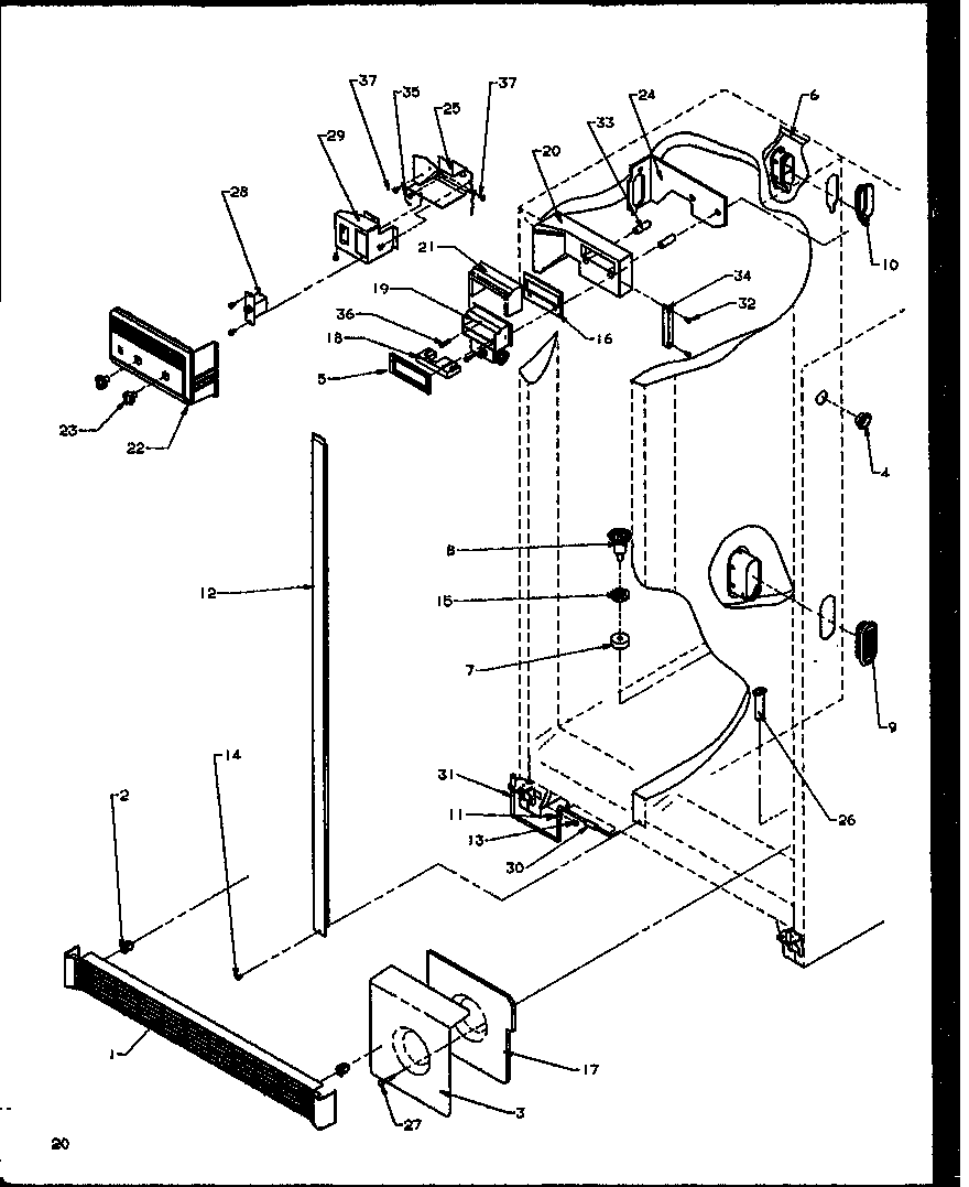 Refrigerator/freezer controls and cabinet parts (sbi20ne/p1162902we) (sbi20nw/p1162902ww) (sbd20ne/p1162503we) (sbd20nw/p1162503ww)