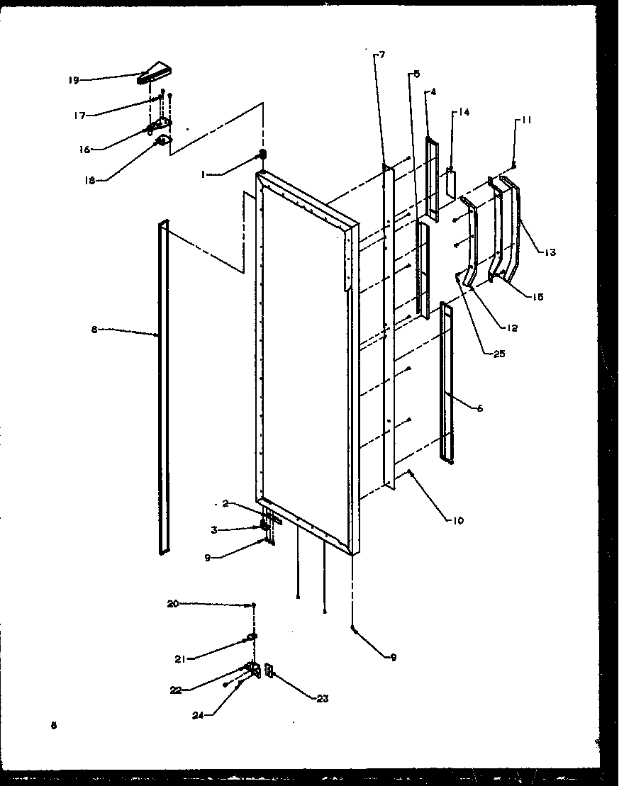 Refrigerator door hinge and trim parts