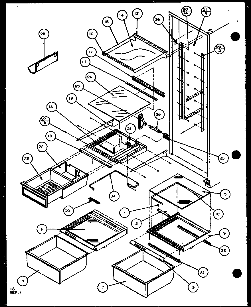 Refrigerator shelving and drawers (scd25j/p1104013w) (scd25jb/p1104015w) (scd25jp/p1104017w)