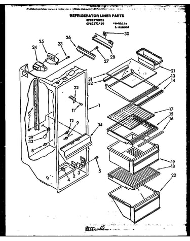 Refrigerator liner parts (gfs227/mn02) (gfs2271l10/mn10) (gfs2271w10/mn10)