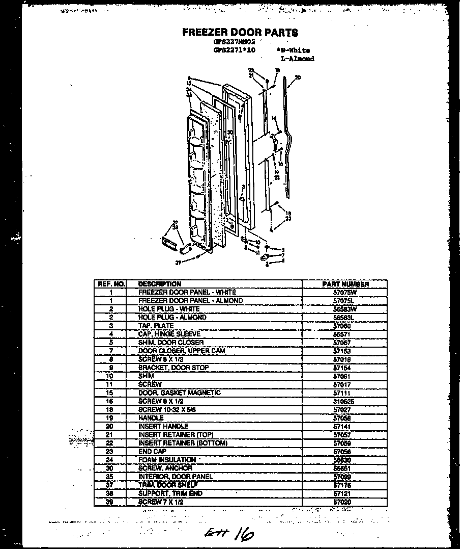 Freezer door parts (gfs227/mn02) (gfs2271l10/mn10) (gfs2271w10/mn10)