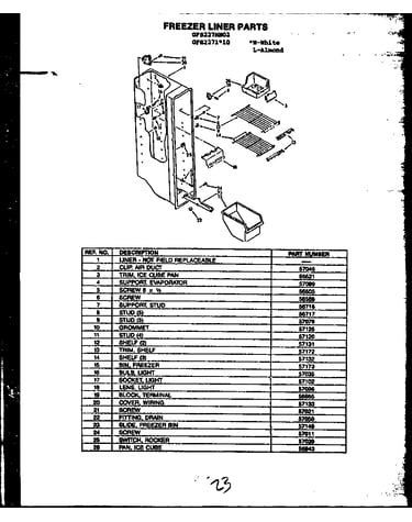 Freezer liner parts (gfs227/mn02) (gfs2271l10/mn10) (gfs2271w10/mn10)