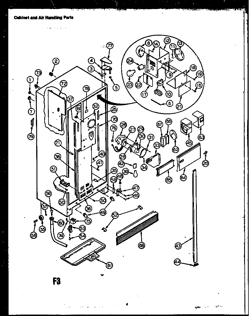Cabinet and air handling parts