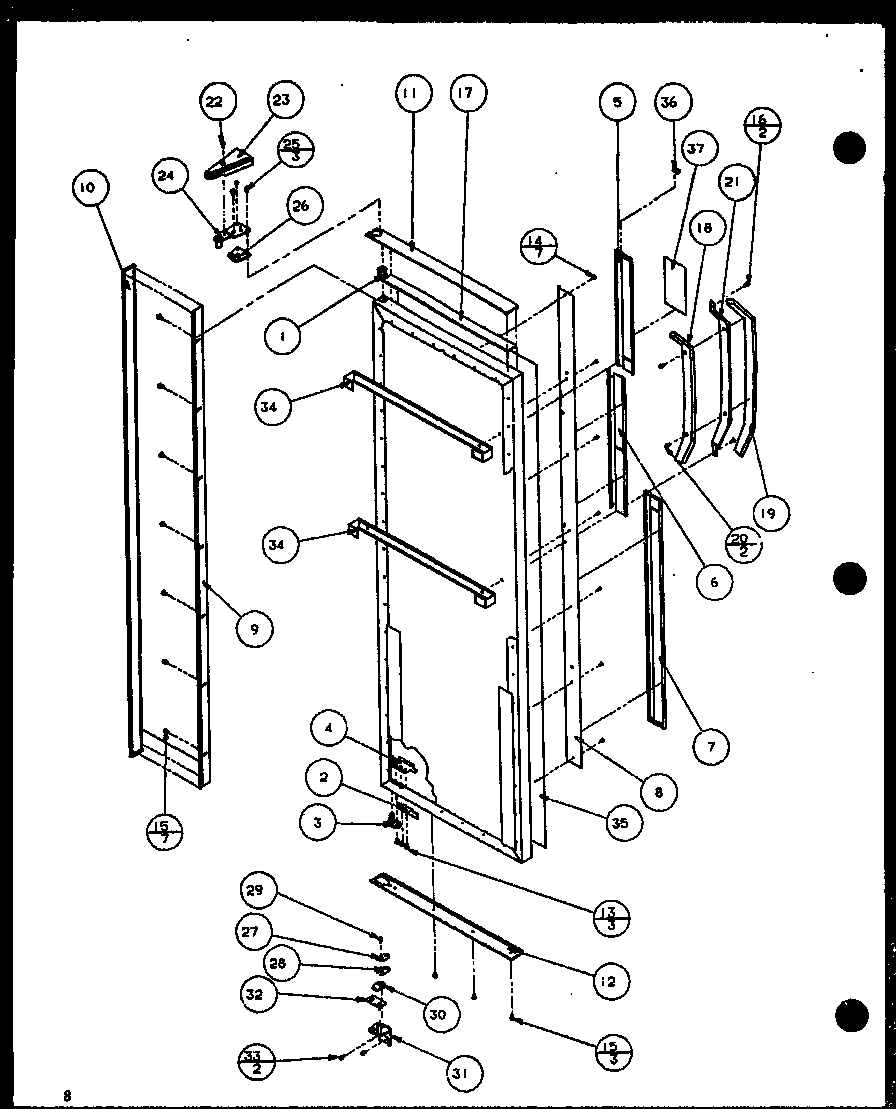 Refrigerator door hinge and trim parts