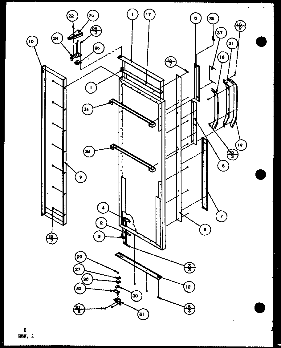 Refrigerator door hinge and trim parts