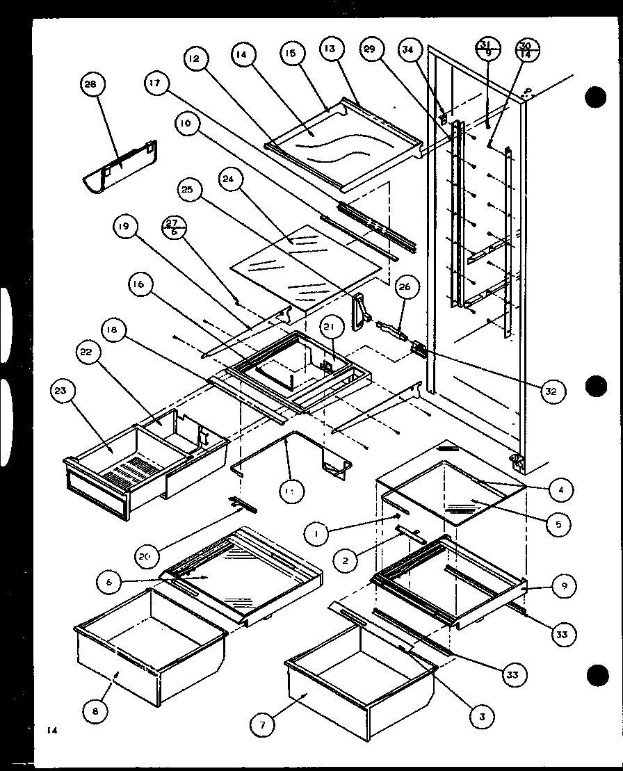 Refrigerator shelving and drawers. s39b03@refrigerator