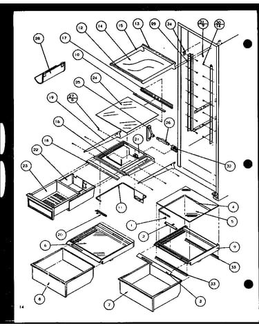 Refrigerator shelving and drawers. s39b03@refrigerator