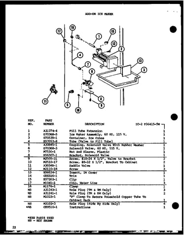 Add on ice maker (sli22f1/p7700007w) (sli22f1-l/p7700007wl) (sli22f1/p7700009w) (sli22f1-l/p7700009wl) (ic-2/p36415-5w)