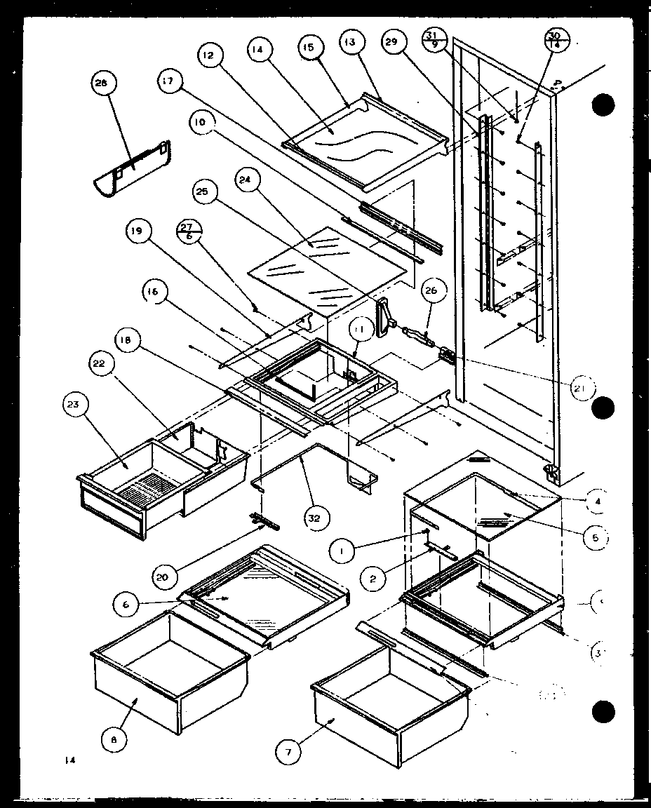 Refrigerator shelving and drawers (scde25j/p7870104w)