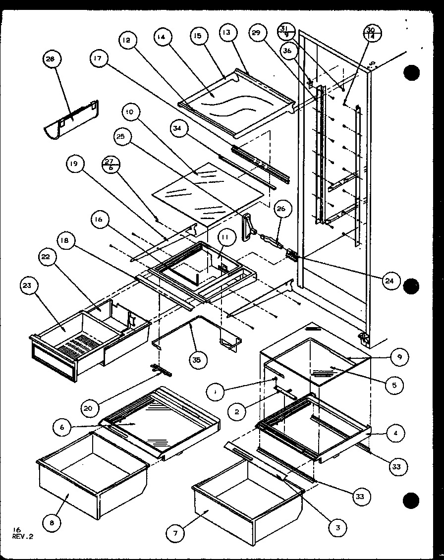 Refrigerator shelving and drawers (sl22jb/p7870132w) (sl22jb/p1104031w)