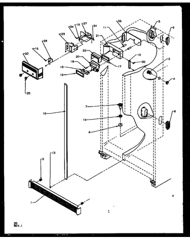Refrigerator freezer controls and cabinet parts