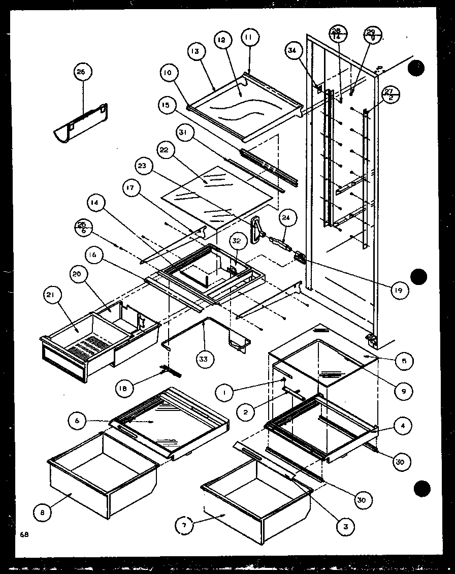 REFRIGERATOR SHELVING AND DRAWERS (36261/P1115701W) (36261/P1115702W) (36268/P1115703W) (36268/P1115704W)