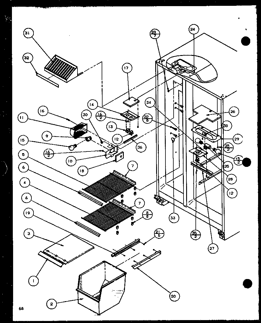 Freezer shelving and refrigerator light (scd25j/p1116301w) (scd25j/p1116302w) (scd25jb/p1116303w) (scd25jb/p1116304w)