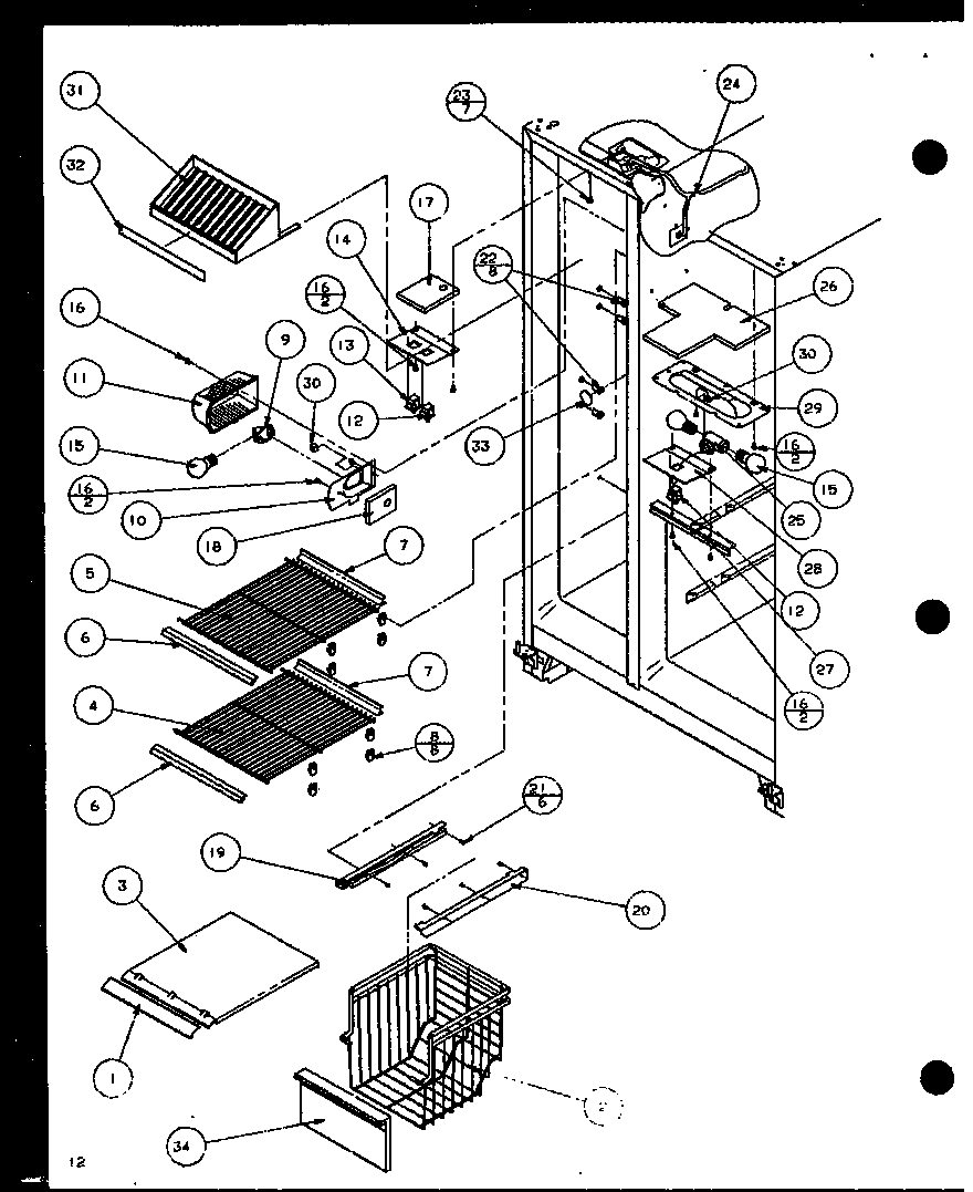 Freezer shelving and refrigerator light (sxd20j/p7870123w) (sxd20jp/p7870124w) (sxd20jb/p7870131w)