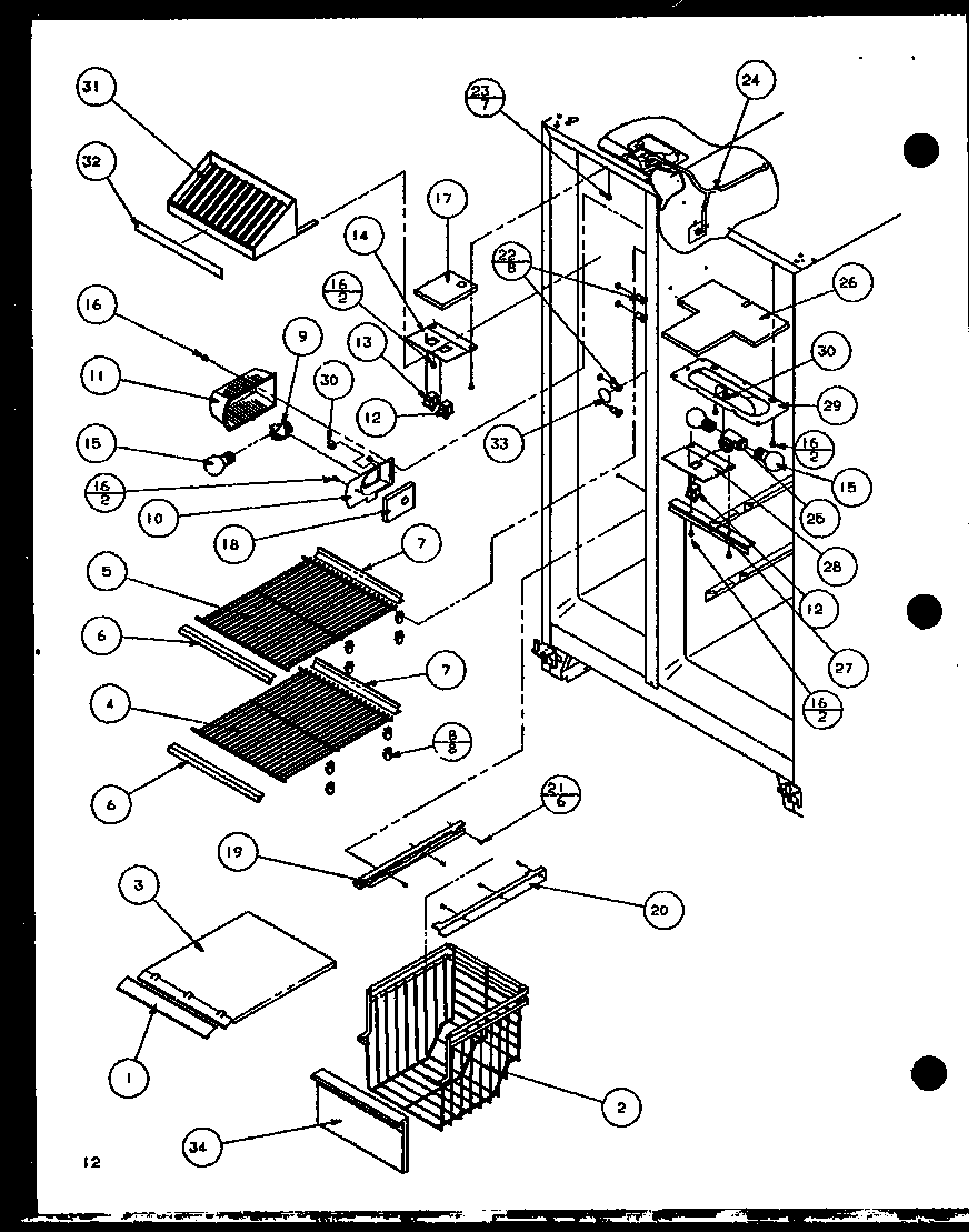 Freezer shelving and refrigerator light