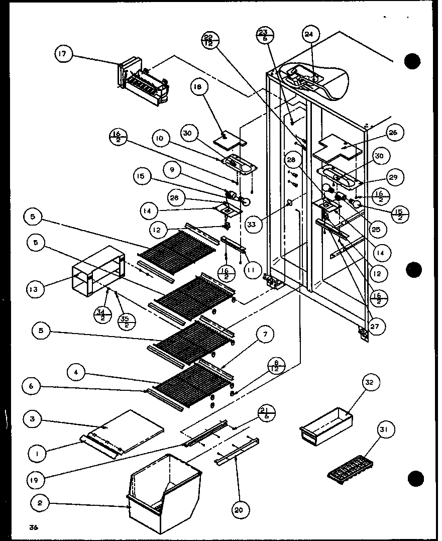 FREEZER SHELVING AND REFRIGERATOR LIGHT (SL25J/P1116207W) (SL25J/P1116208W)