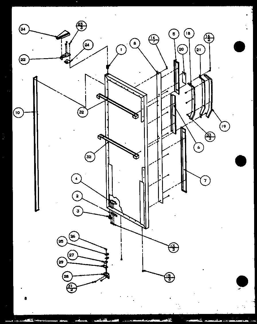 REFRIGERATOR DOOR HINGE AND TRIM PARTS (SX22J/P1116003W) (SX22J/P1116004W) (SX25J/P1116205W) (SX25J/P1116206W)