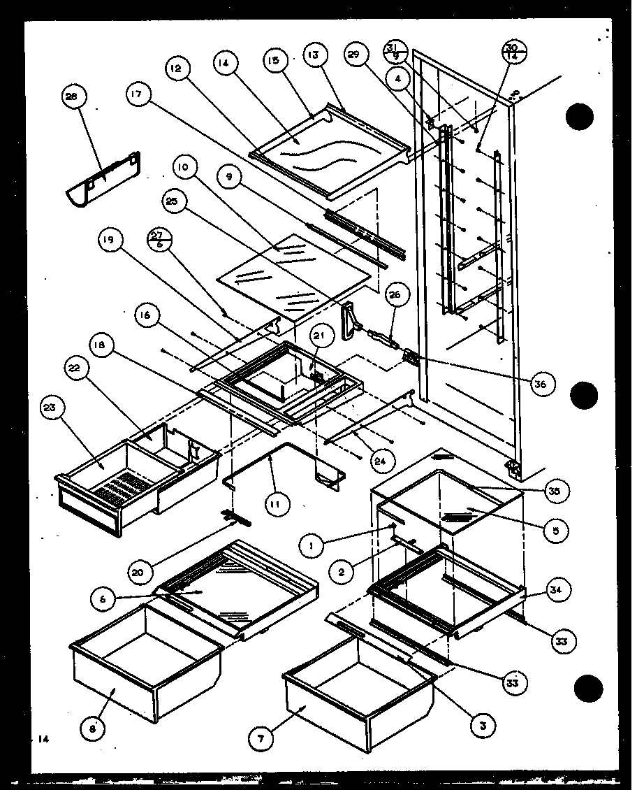 REFRIGERATOR SHELVING AND DRAWERS (SX22J/P1116003W) (SX22J/P1116004W) (SX25J/P1116205W) (SX25J/P1116206W)