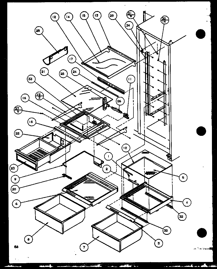 REFRIGERATOR SHELVING AND DRAWERS (SC25J/P1116201W) (SC25J/P1116202W) (SC25JP/P1116203W) (SC25JP/P1116204W)