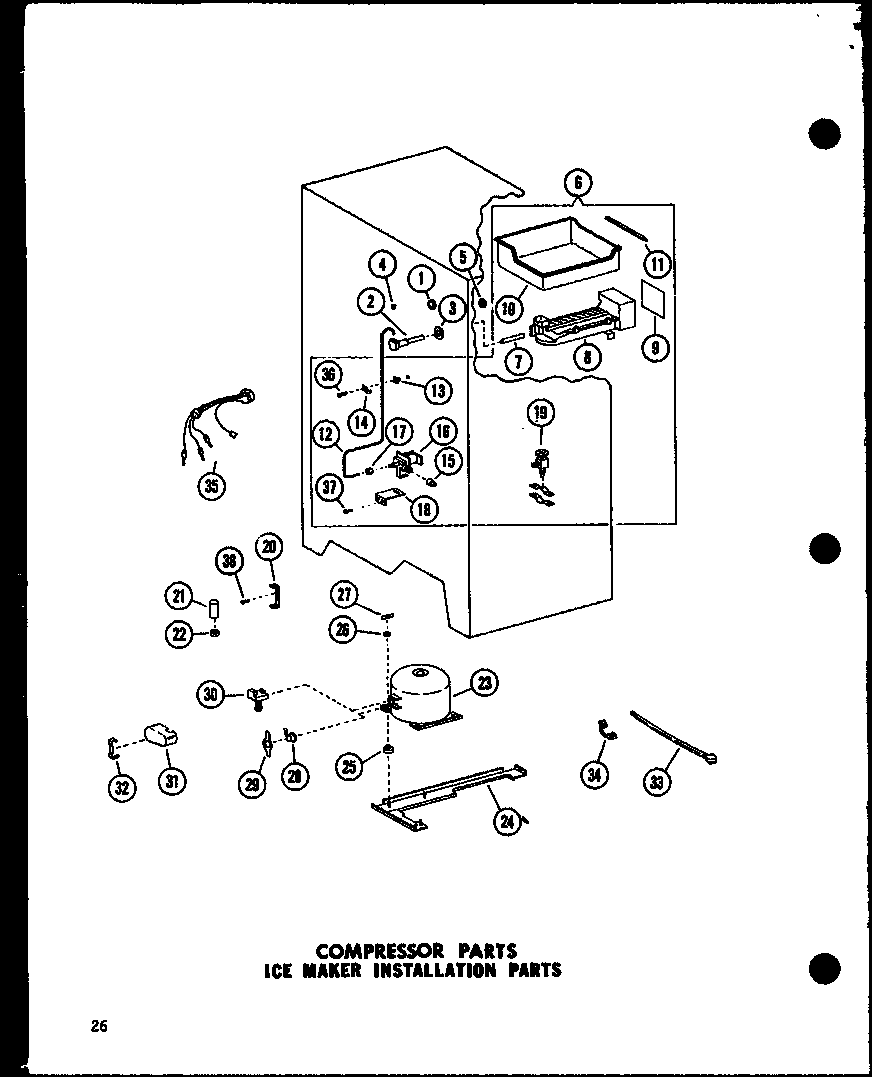 Compressor parts ice maker installation parts