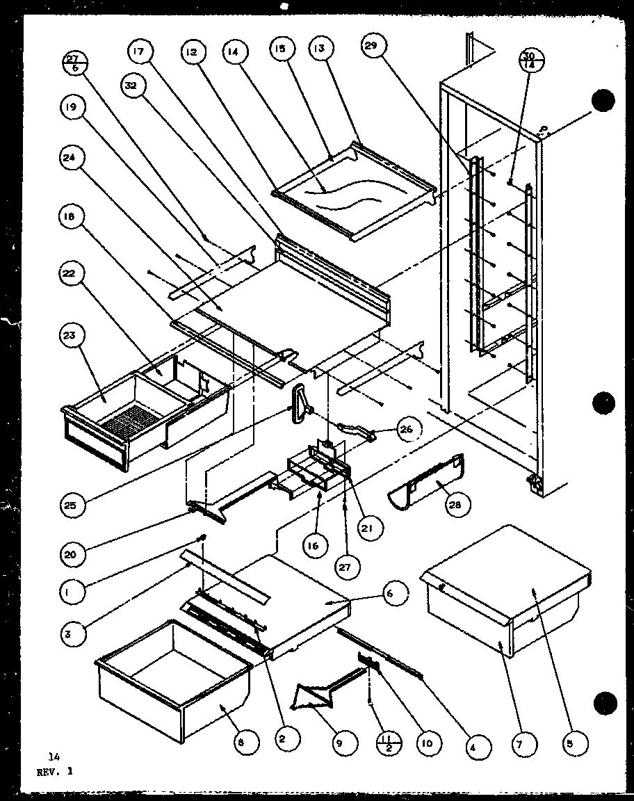 REFRIGERATOR SHELVING AND DRAWERS (SW25H/P7836023W) (SWP25H/P7836024W) (SW22H/P7836026W) (SWP25H/P7836037W)