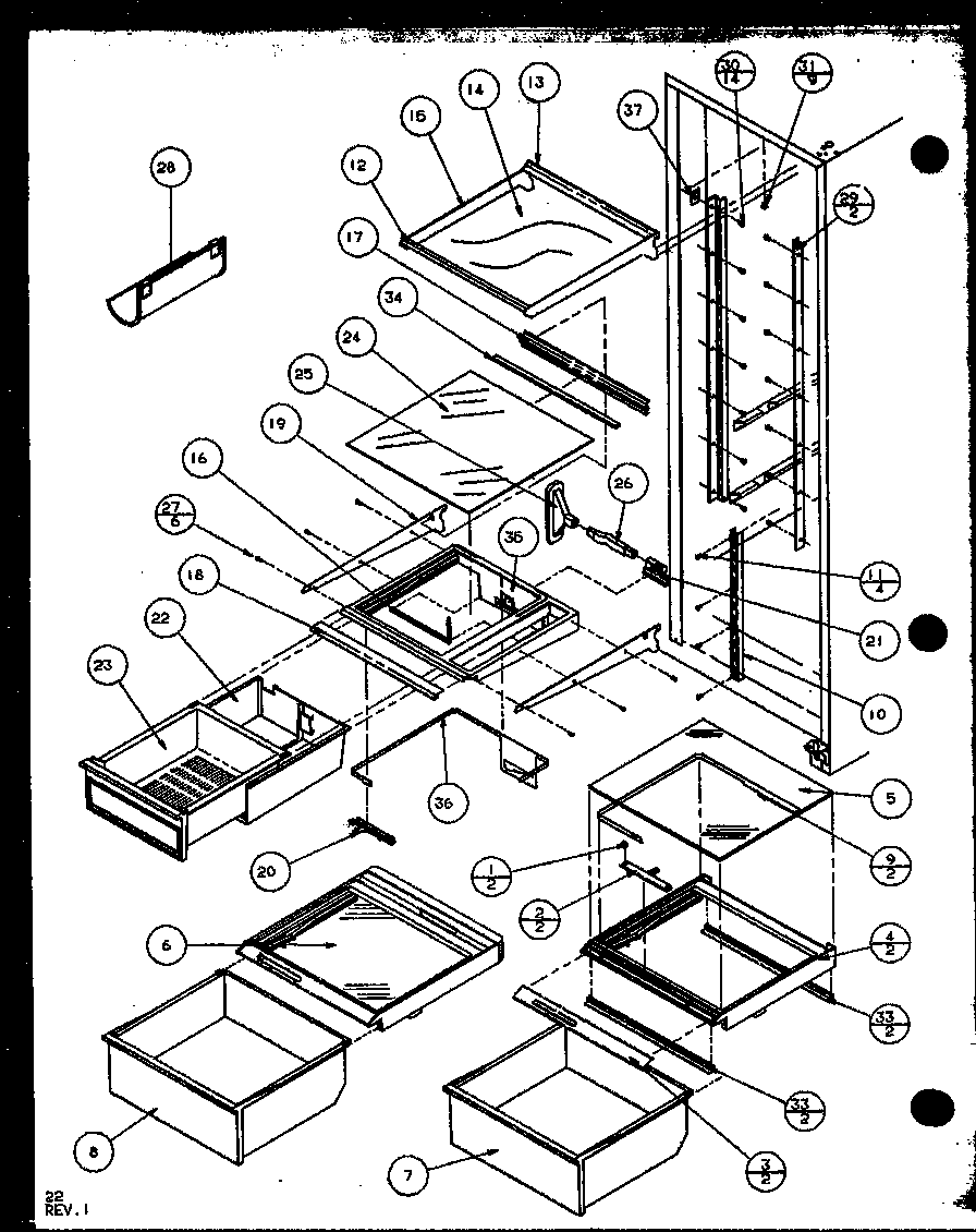 REFRIGERATOR SHELVING AND DRAWERS (SXD22MW/P1120803WW) (SXD22MG/P1120803WG) (SXD22ML/P1120803WL) (SXD22MW/P1120804WW) (SXD22MG/P1120804WG) (SXD22ML/P1120804WL) (SXD22MBG/P1120807WG) (SXD22MBW/P1120807WW) (SXD22MBL/P1120807WL) (SXD22MBW/P1120808WW) (SXD22M