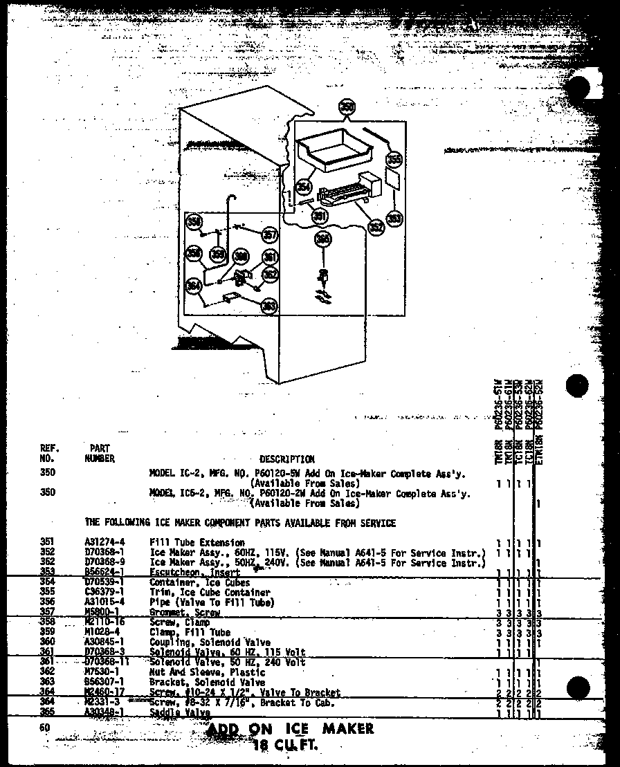 ADD ON ICE MAKER 18 CU. FT. (TM18N/P60236-51W) (TM18N-C/P60236-51WC) (TM18N-AG/P60236-51WG) (TM18N-A/P60236-51WA) (TM18N/P60236-61W) (TM18N-AG/P60236-61WG) (TM18N-C/P60236-61WC) (TM18N-A/P60236-61WA) (TC18N-A/P60236-53WA) (TC18N-C/P60236-53WC) (TC18N-AG/P