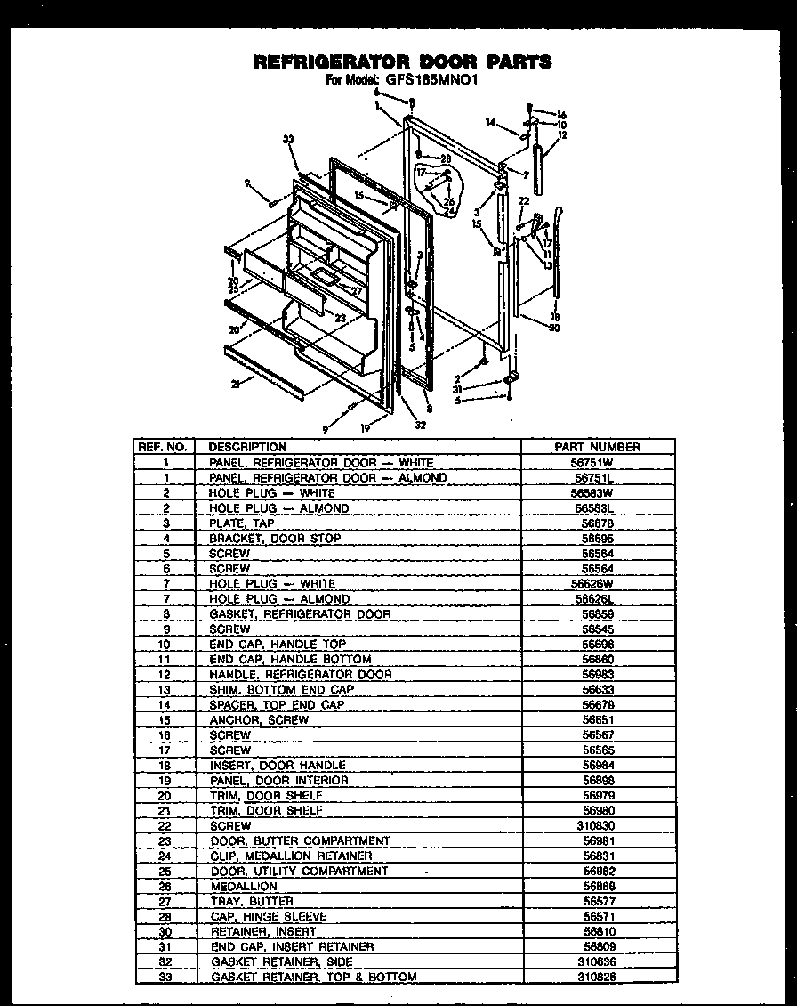 REFRIGERATOR DOOR PARTS (GFS185MN01)