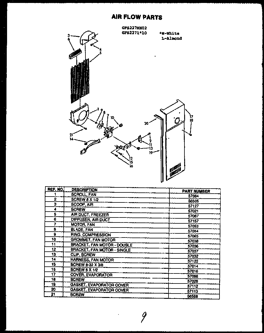 Airflow parts (gfs227mn02) (gfs2271l10) (gfs2271w10)