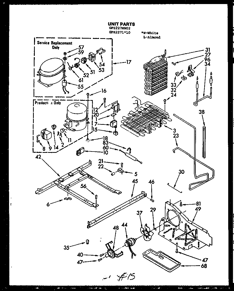 Units parts (gfs227mn02) (gfs2271l10) (gfs2271w10)