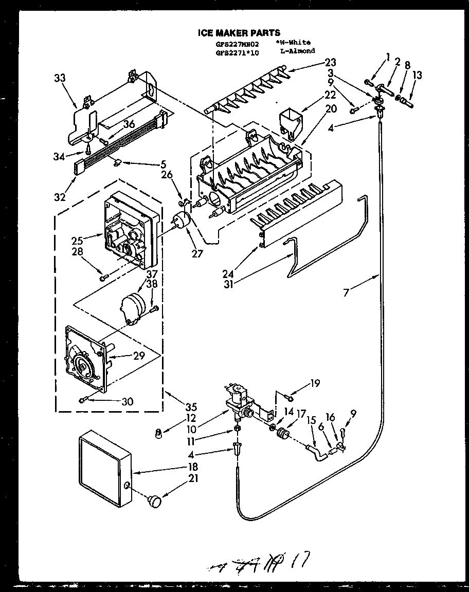 Ice maker parts (gfs227mn02) (gfs2271l10) (gfs2271w10)