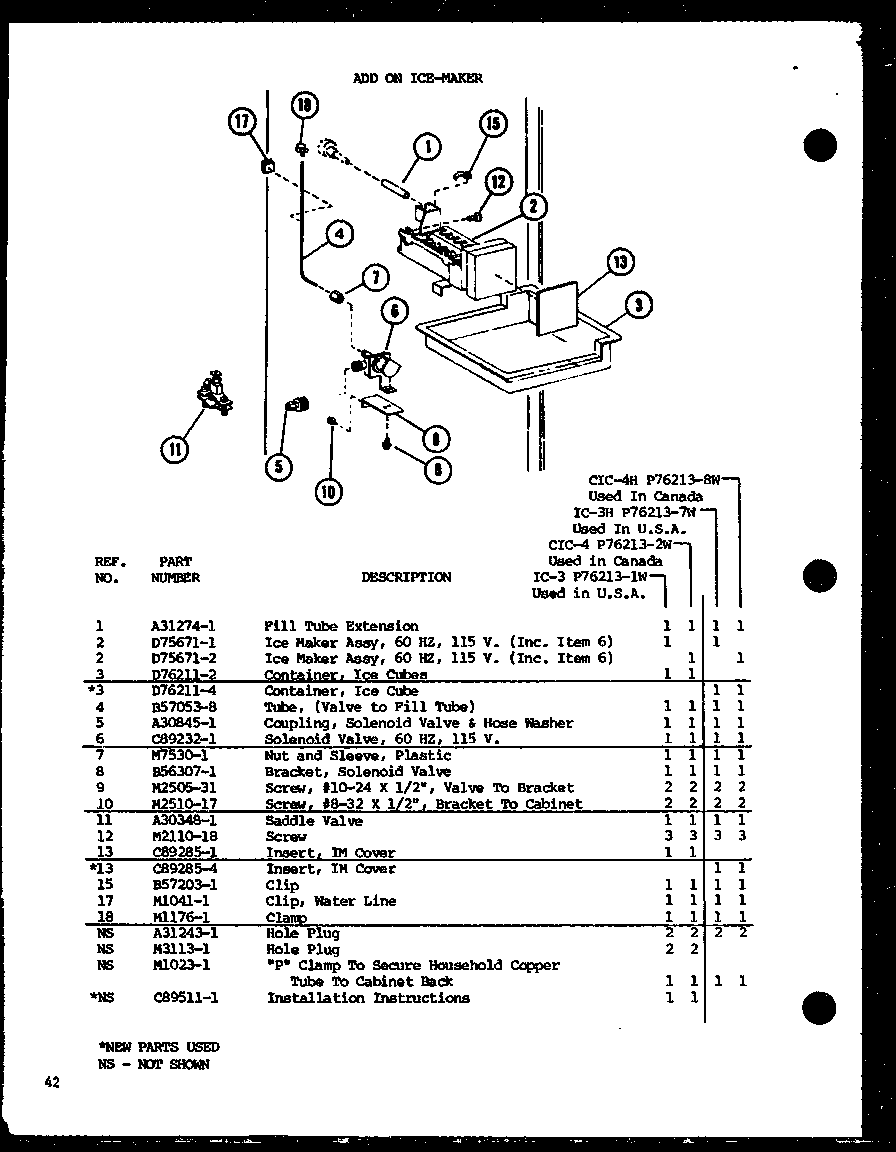 Add on ice-maker (ic-3/p76213-1w) (cic-4/p76213-2w) (ic-3h/p76213-7w) (cic-4h/p76213-8w)
