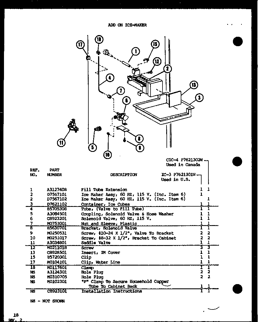 Add on ice-maker (ic-3/p7621301w) (cic-4/p7621302w)