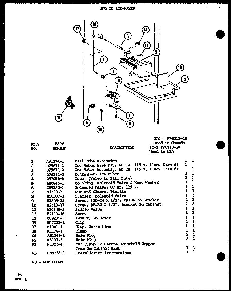 Add on ice-maker (ic-3/p76213-1w) (cic-4/p76213-2w)