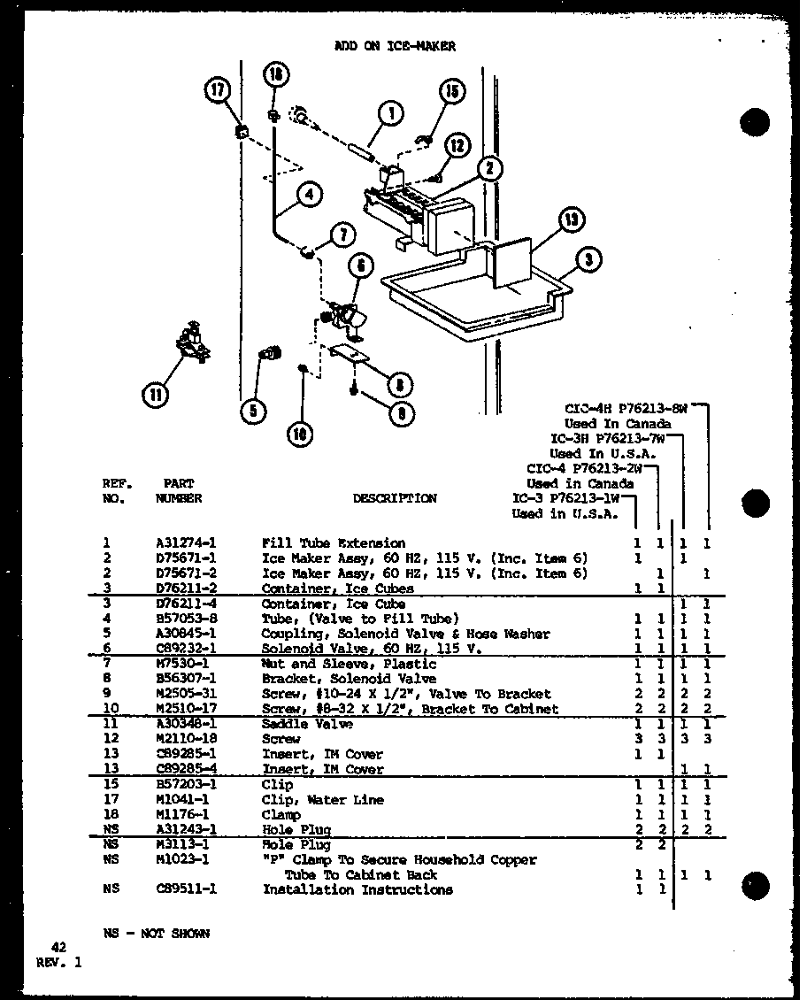 Add on ice-maker (ic-3/p76213-1w) (cic-4/p76213-2w) (ic-3h/p76213-7w) (cic-4h/p76213-8w)