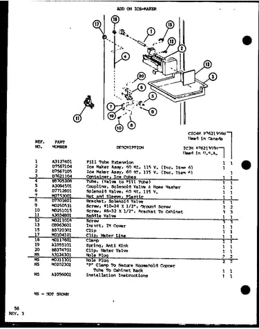 Add on ice-maker (ic3h/p7621305w) (cic4h/p7621306w)