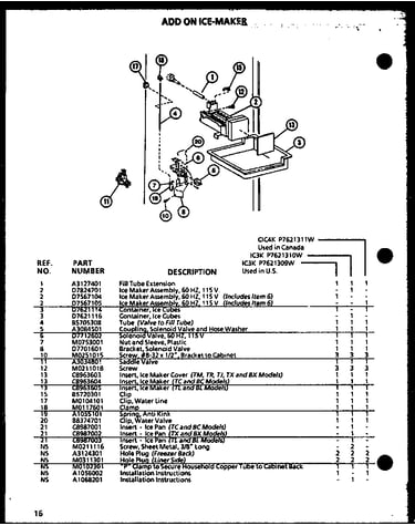 Add on ice-maker (ic3k/p7621309w) (ic3k/p7621310w) (cic4k/p7621311w)