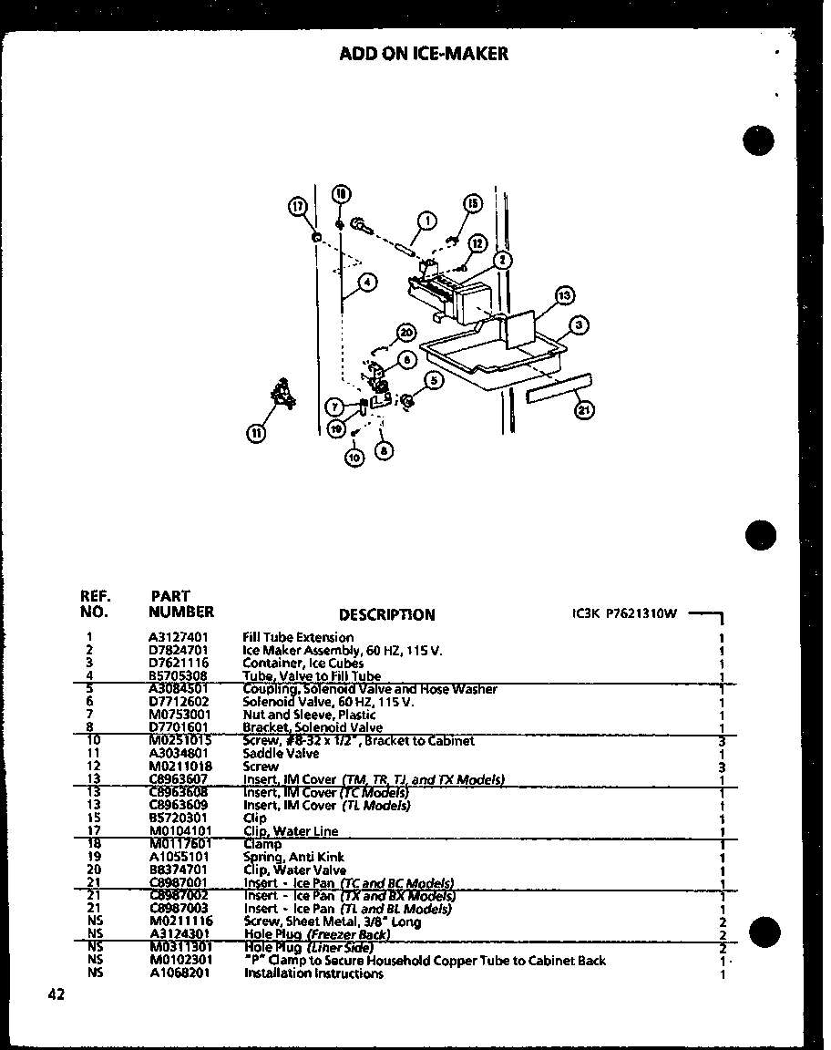 Add on ice-maker (ic3k/p7621310w)