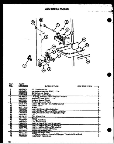 Add on ice-maker (ic3k/p7621310w)