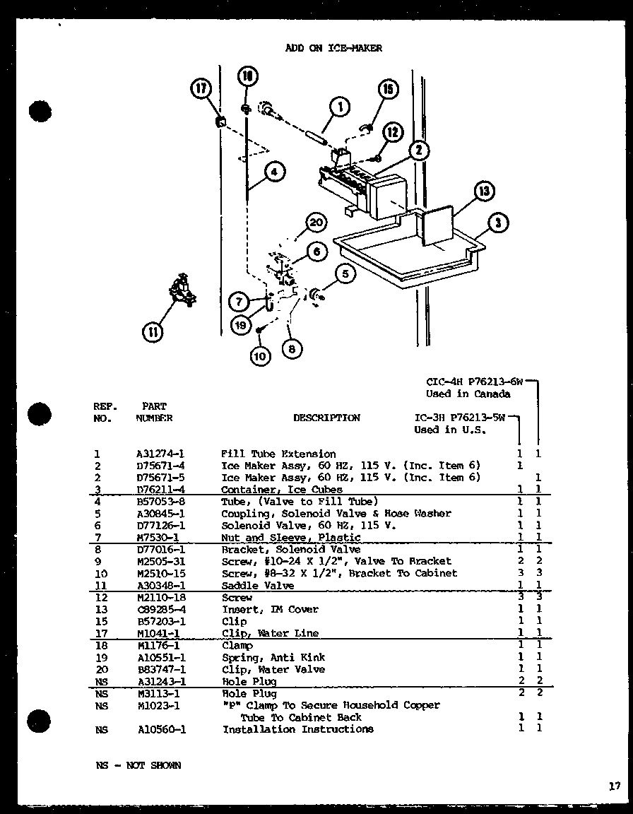 Add on ice-maker (ic-3h/p76213-5w) (cic-4h/p76213-6w)