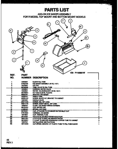 Add-on ice maker assembly for r model top mount and bottom m
