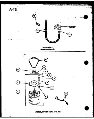 Drain hose (non-pump models)/motor
