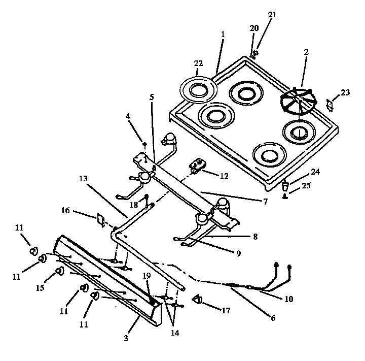 TOP & TOP BURNER ASSEMBLY (WITHOUT SPARK) (GAL39AA/ALL) (GAL39DA/ALL) (GAP39AA/ALL) (GAP39DA/ALL) (GBL39AA/ALL) (GBL39FA/ALL) (GBP39AA/ALL) (SAL39AA/ALL) (SAL39DA/ALL) (SAP39AA/ALL) (SAP39DA/ALL) (SBL39AA/ALL) (SBL39FA/ALL) (SBP39AA/ALL)