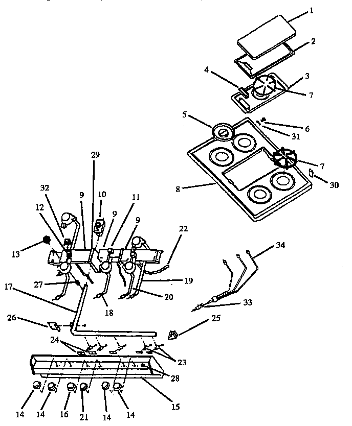 GRIDDLE TOP AND BURNER ASSEMBLY