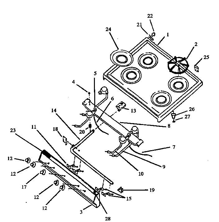 TOP & TOP BURNER ASSEMBLY (WITH SPARK) (GBK39FA/ALL) (SBK39FA/ALL)