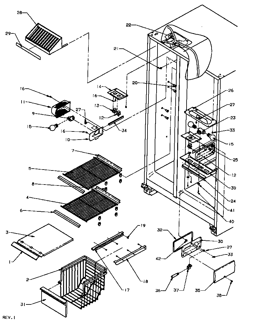Freezer shelving and refrigerator light