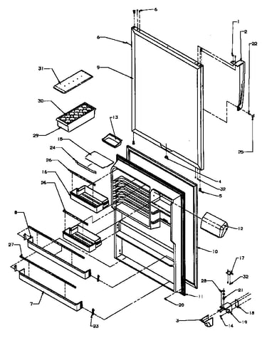 Refrigerator door assembly (tg18r3l/p1181711wl) (tg18r3w/p1181711ww) (tk18r3l/p1181710wl) (tk18r3w/p1181710ww)