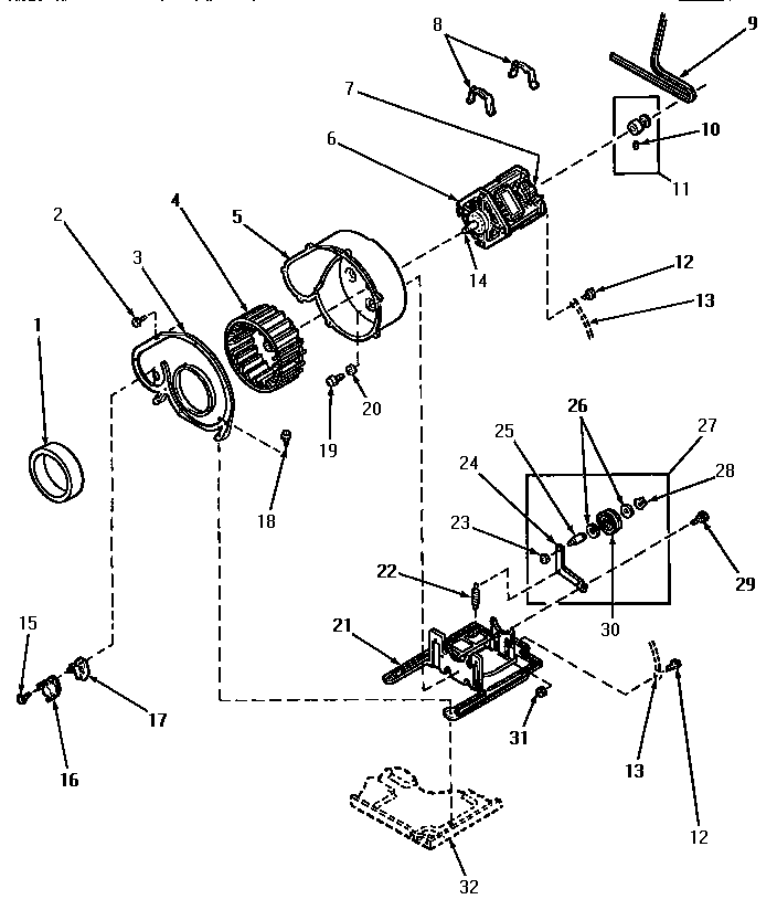 MOTOR, EXHAUST FAN AND BELT